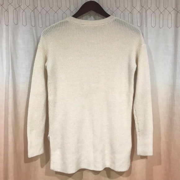 Athleta Merino Wool Crew Neck Womens Pullover Cream Sweater W/ Side Slits Size S - Picture 8 of 12
